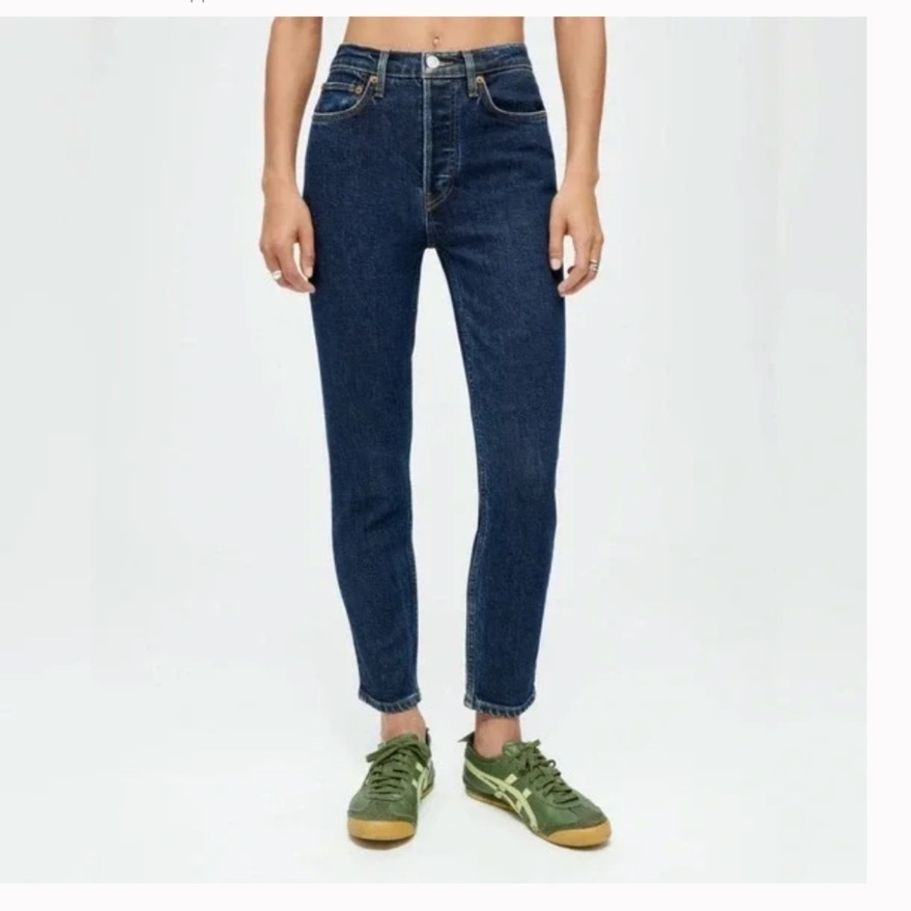 RE/DONE 90s High Rise Ankle Crop Jeans Dark Rinse Denim Size 29 EUC